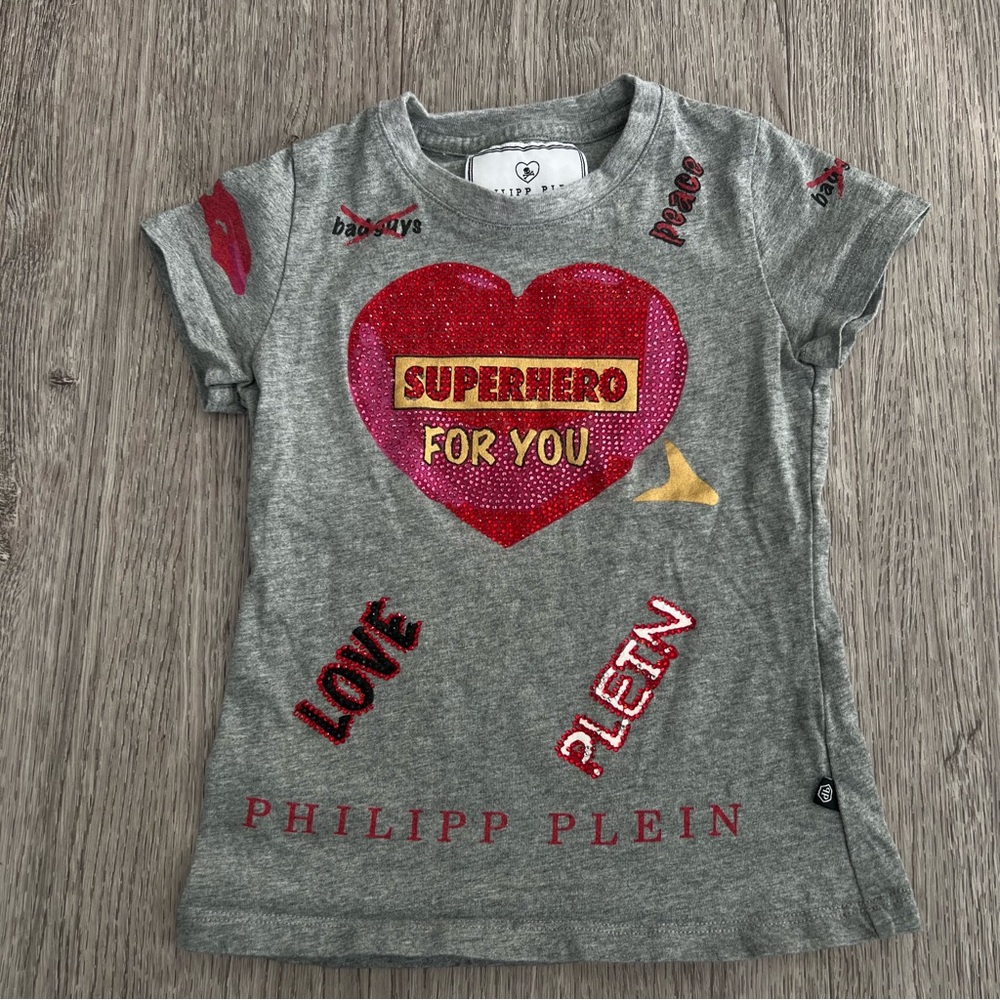 Philip Plein Junior Short Sleeve T Shirt Top pink heart Size Age 2-3 Years